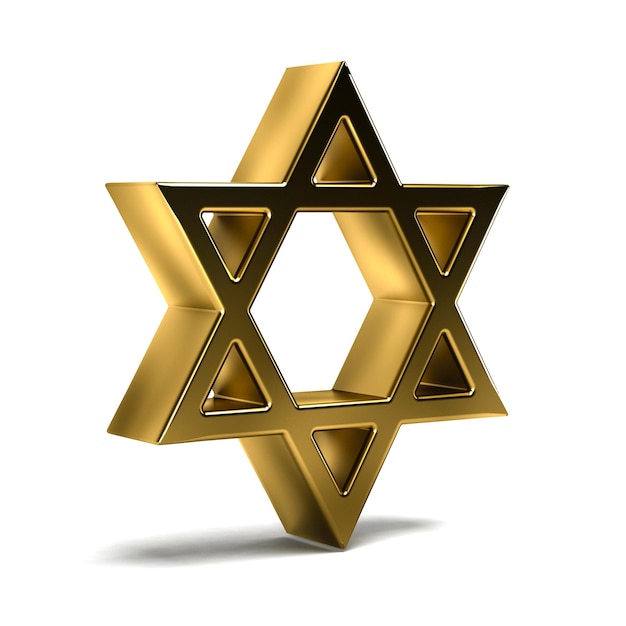 Golden David Star Judaism Symbol 3D Rendering Illustration