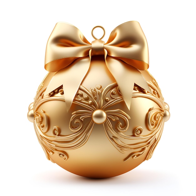 Golden Decorated Christmas ball isolated on white