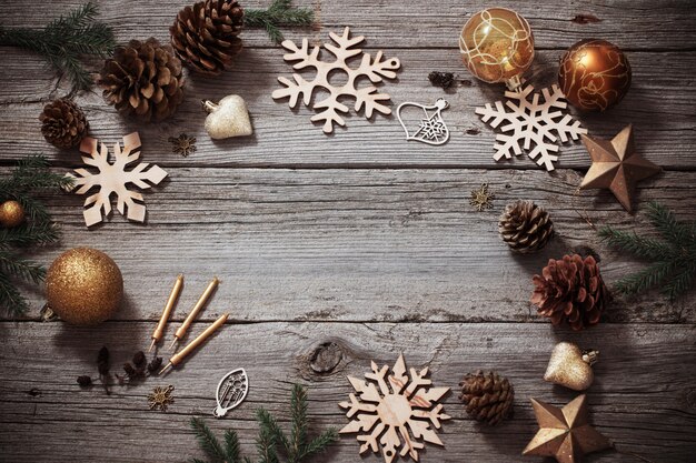 Golden decoration on old wooden background