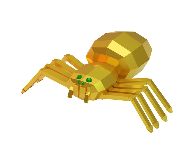 Golden decorative spider isolated on white, 3d render