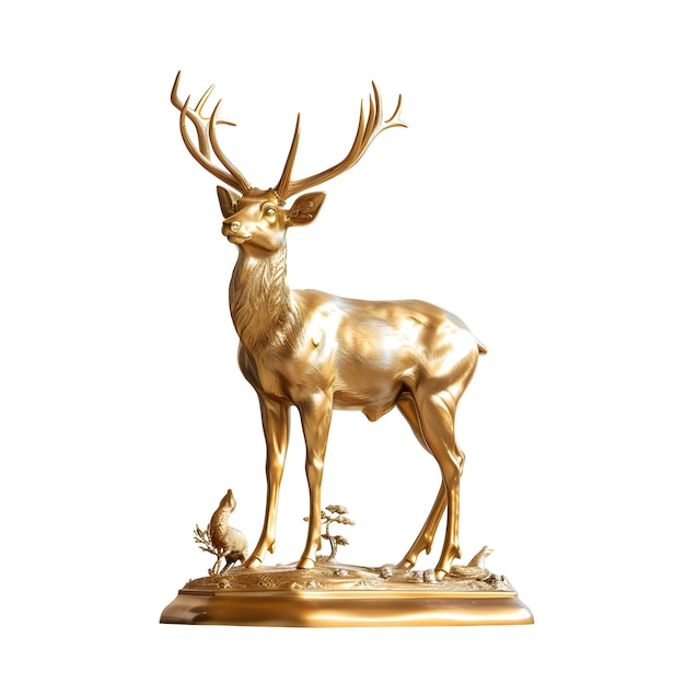 Golden deer statue isolated on white background High resolution