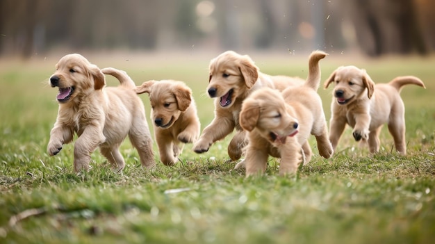 Photo golden delight adorable puppies engage in a joyful frolic