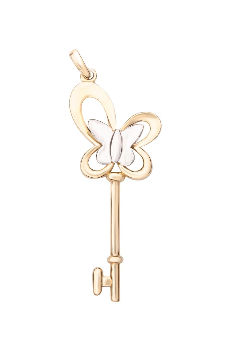 Photo golden diamond key pendant isolated on white background
