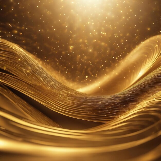 Golden digital particle wave and light background