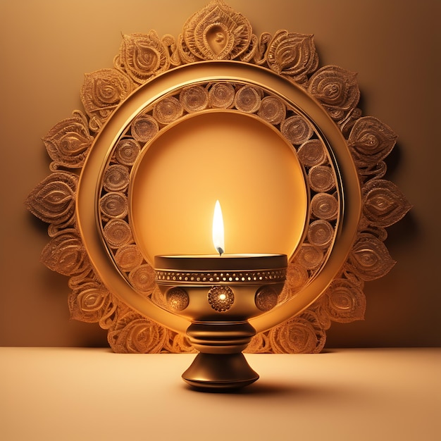 Golden Diwali Diya Centerpiece HighQuality Photo