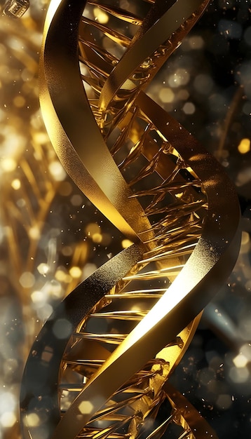 Золотая нить ДНК со словом ДНК на ней