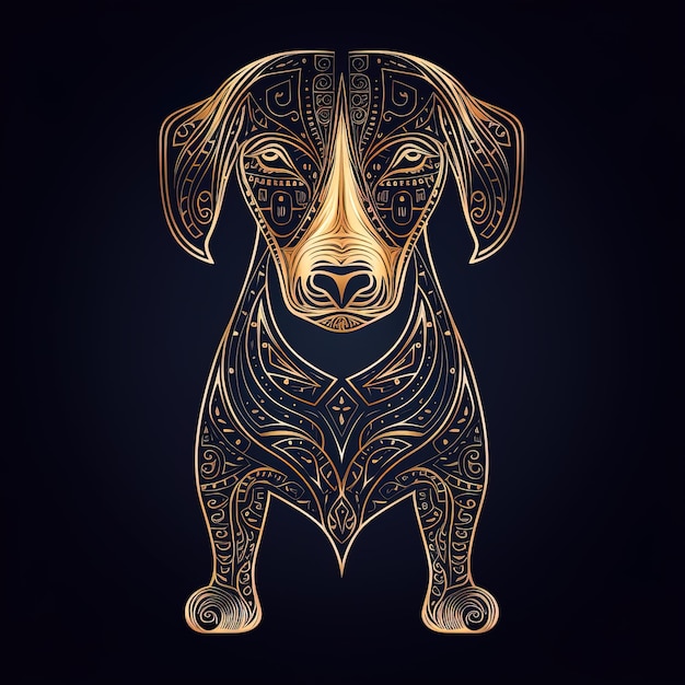 A golden dog with a pattern on its face.