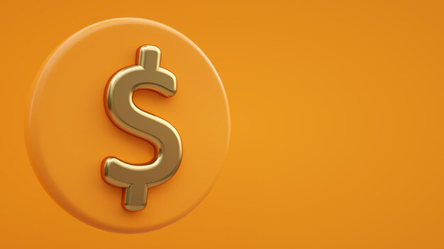 Golden dollar on orange background in 3d 3d rendering