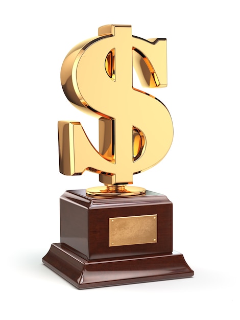 Золотой трофей знак доллара, изолированные на белом. 3d