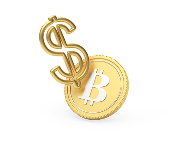 Golden dollar sign with bitcoin.