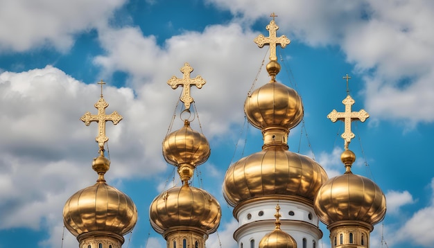 Photo golden domes of a church with a cloudy sky in the background