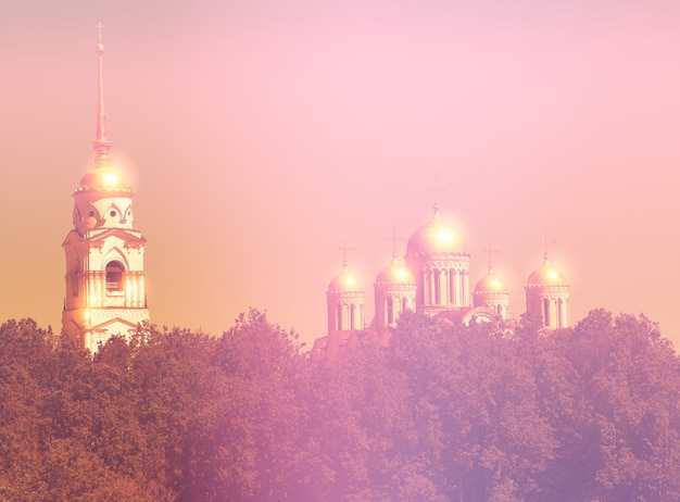 Photo golden domes of orthodox church background