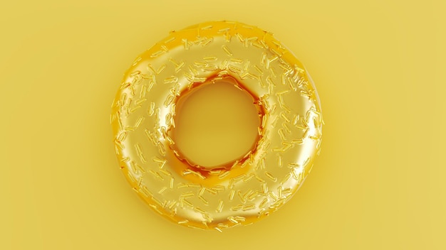 Golden donut with golden glaze on golden background 3d Rendering