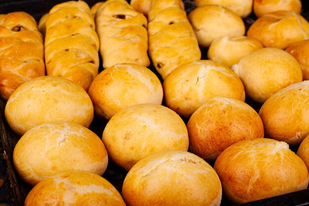 golden donuts, bakery, ready-made pastries