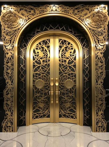 golden door in a building with arabic ornament close up