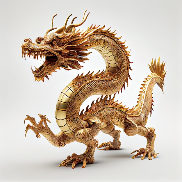 Golden dragon isolated on white background Generative AI