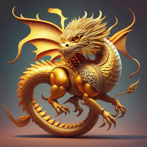 Photo golden dragon on red background spring festival is the traditional holiday