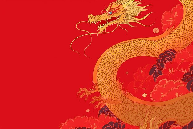 Photo golden dragon and red lantern on chinese new year background