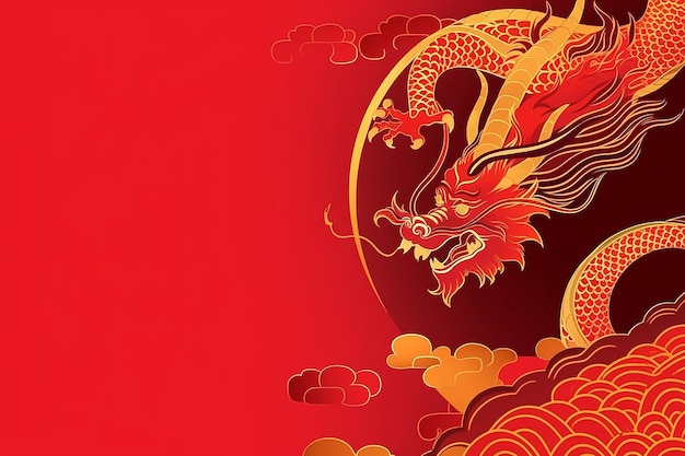 Golden dragon and red lantern on Chinese New Year background