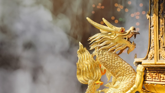 Golden Dragon Sculpture in shrine