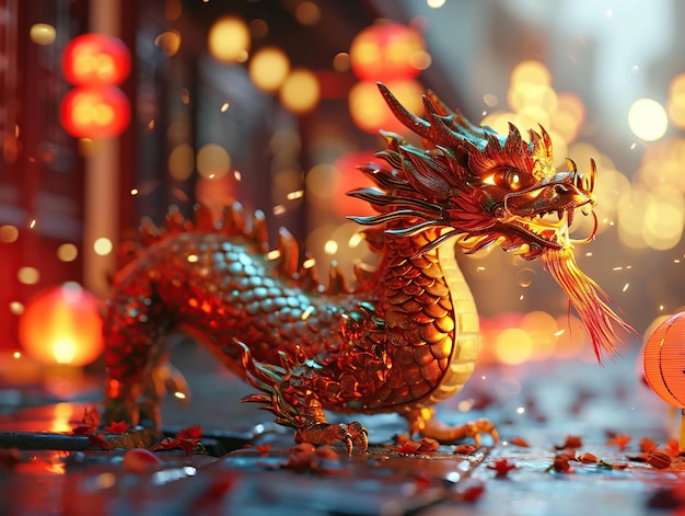 Golden dragon statue at Chinese temple closeup Traditional Chinese architecture Lunar New Year