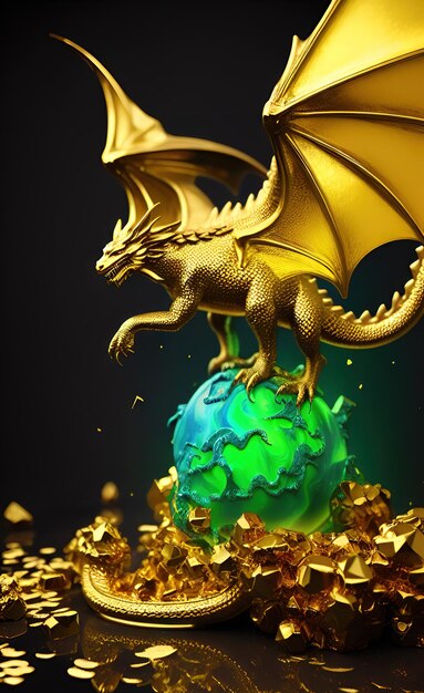 Photo a golden dragon with gold glitter on it