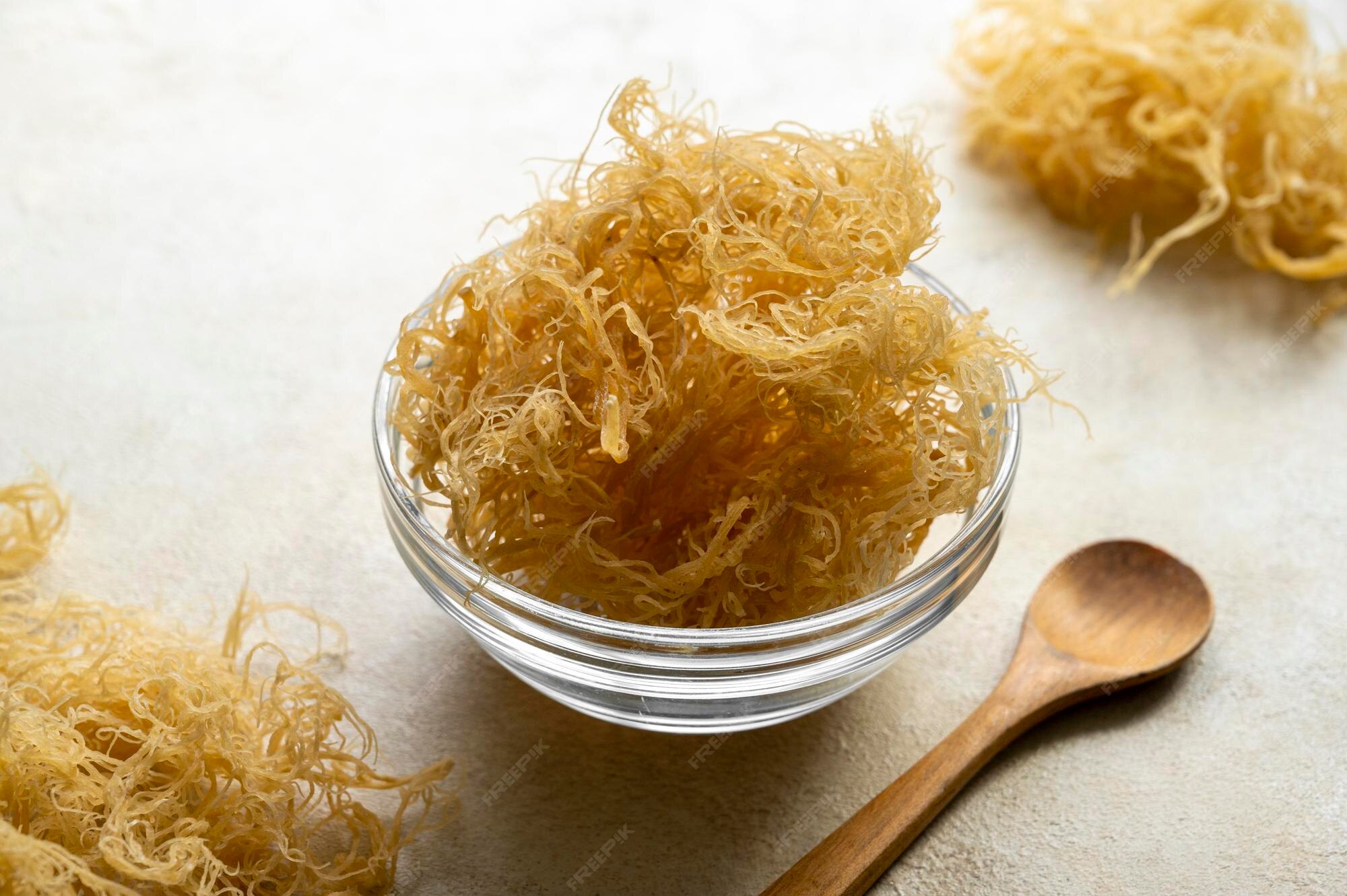 Premium Photo | Golden dried sea moss healthy food supplement rich in minerals and vitamins used for nutrition and health