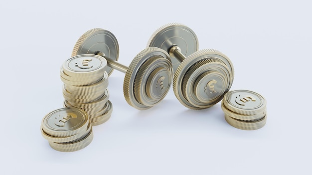 Золотая гантель из монет евро концепция золотой гантели евро бизнес-концепция 3d рендеринг
