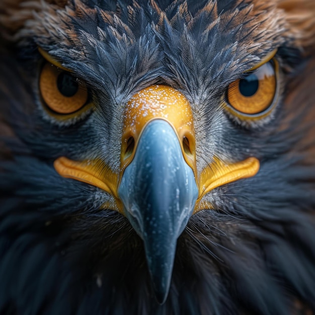 Золотой орел вблизи портрета с большими желтыми глазами