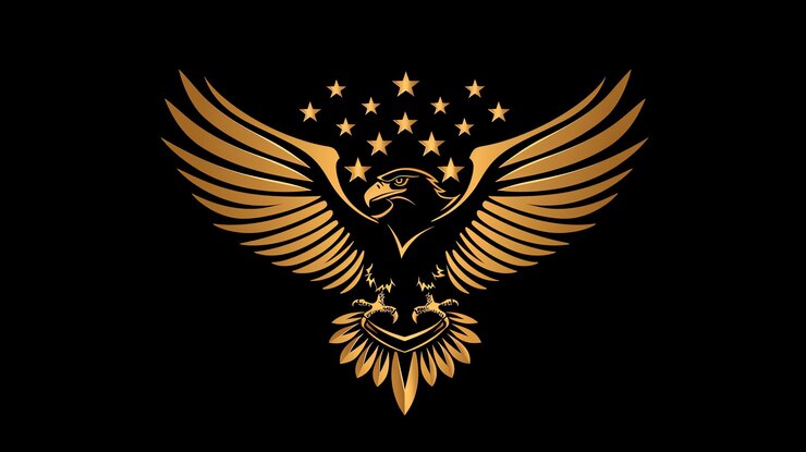 Photo golden eagle with wings spread with stars behind