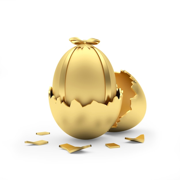 Golden Easter egg in broken eggshell