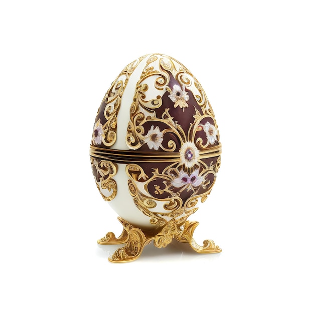 Golden Easter Egg Isolated Luxury Jewelry Gift Fantasy Abstract Faberge Imitation Generative AI Illustration