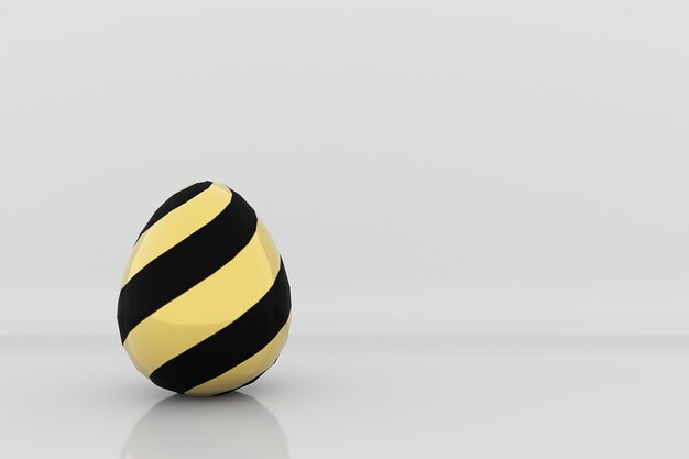 Golden egg in black stripes pattern on grey studio background 3d render
