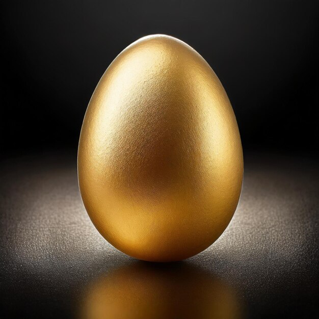 a golden egg is on a black surface