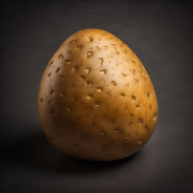 A golden egg shaped like a potato with a gold speckled pattern.