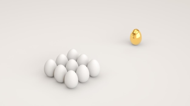 Golden egg among white egg, concept of be different ,think outside the box or think differently