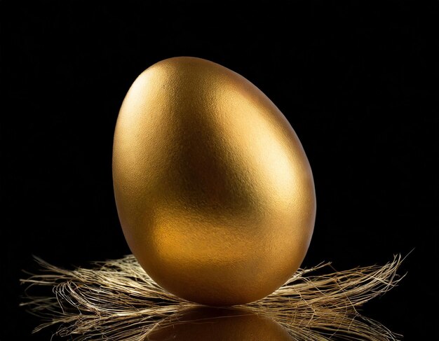 Photo a golden egg with a black background and a black background