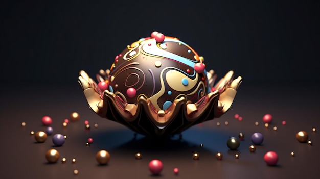 A golden egg with a colorful design on it.