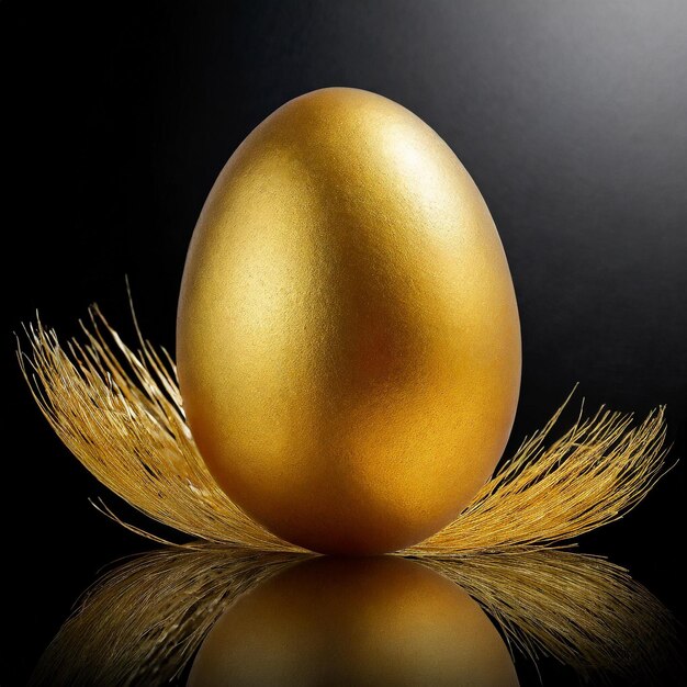 Photo a golden egg with a feather in the middle of it