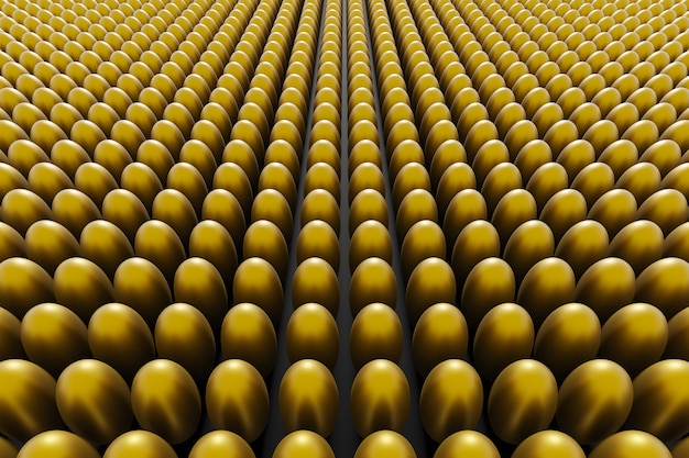 Golden eggs on a black background. 3d render easter background.