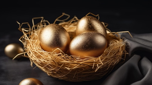 Photo golden eggs in the nest