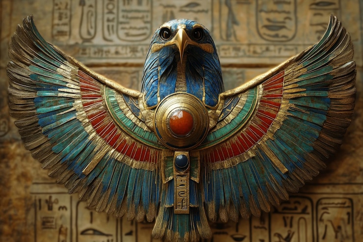 Photo golden egyptian god with spread wings