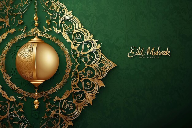 Golden Eid Mubarak Celebrating Islamic Festivity on Green