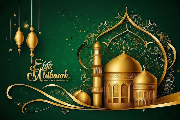 Golden Eid Mubarak Celebrating Islamic Festivity on Green