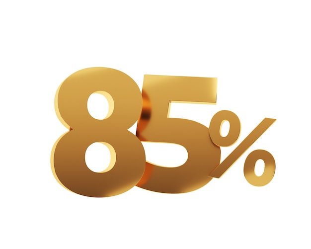 Golden eighty five percent on white background. 3d render illustration.