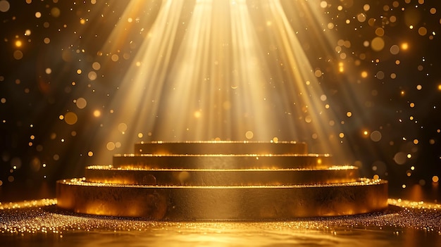 Golden Elegance Podium with Golden Light Lamps Background Cesiumbulgy