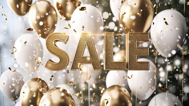 Golden Elegance Sale Embrace luxury with our 3D SALE banner featuring a golden touch Balloons confetti and a touch of opulence create a shopping experience like no other