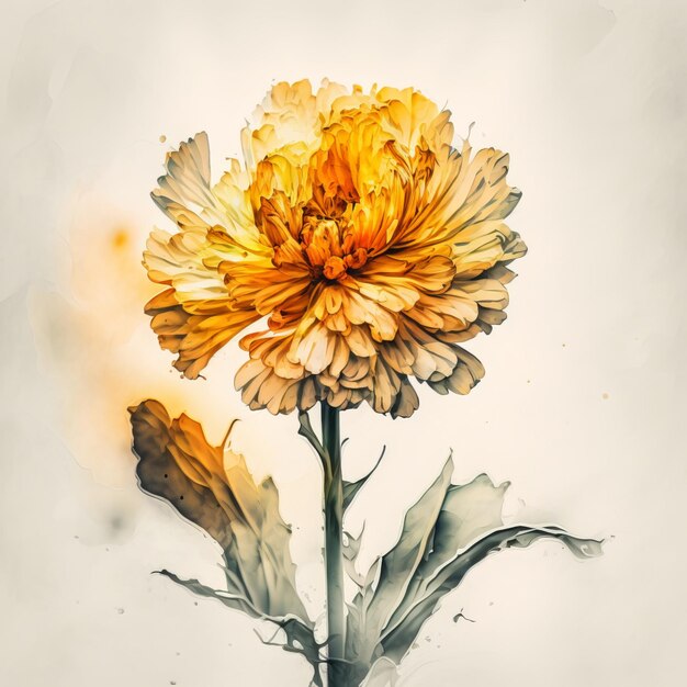 Golden Elegance Watercolor Marigold Flower