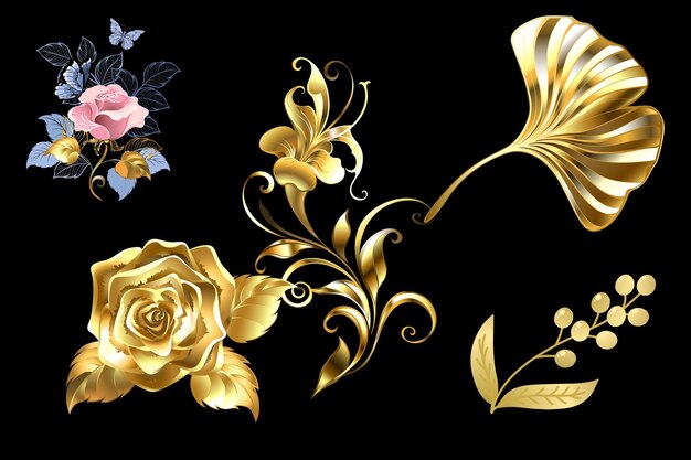 Golden element with roses flourishes 4