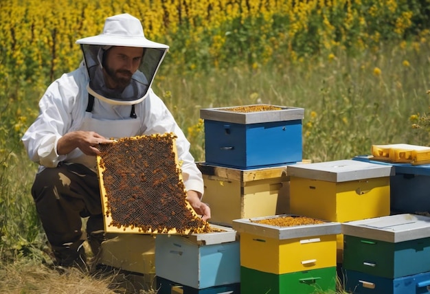 Photo golden elixir the beekeepers jar of honey